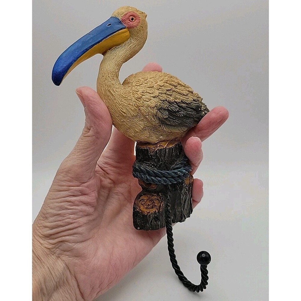 Coastal Pelican Wall Hook Hat Coat Towel Hanger Nautical Colorful Resin
